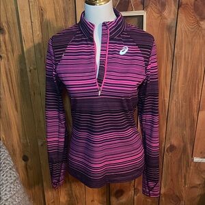 ASICS Women's Long Sleeve Pink, Purple and Black Striped